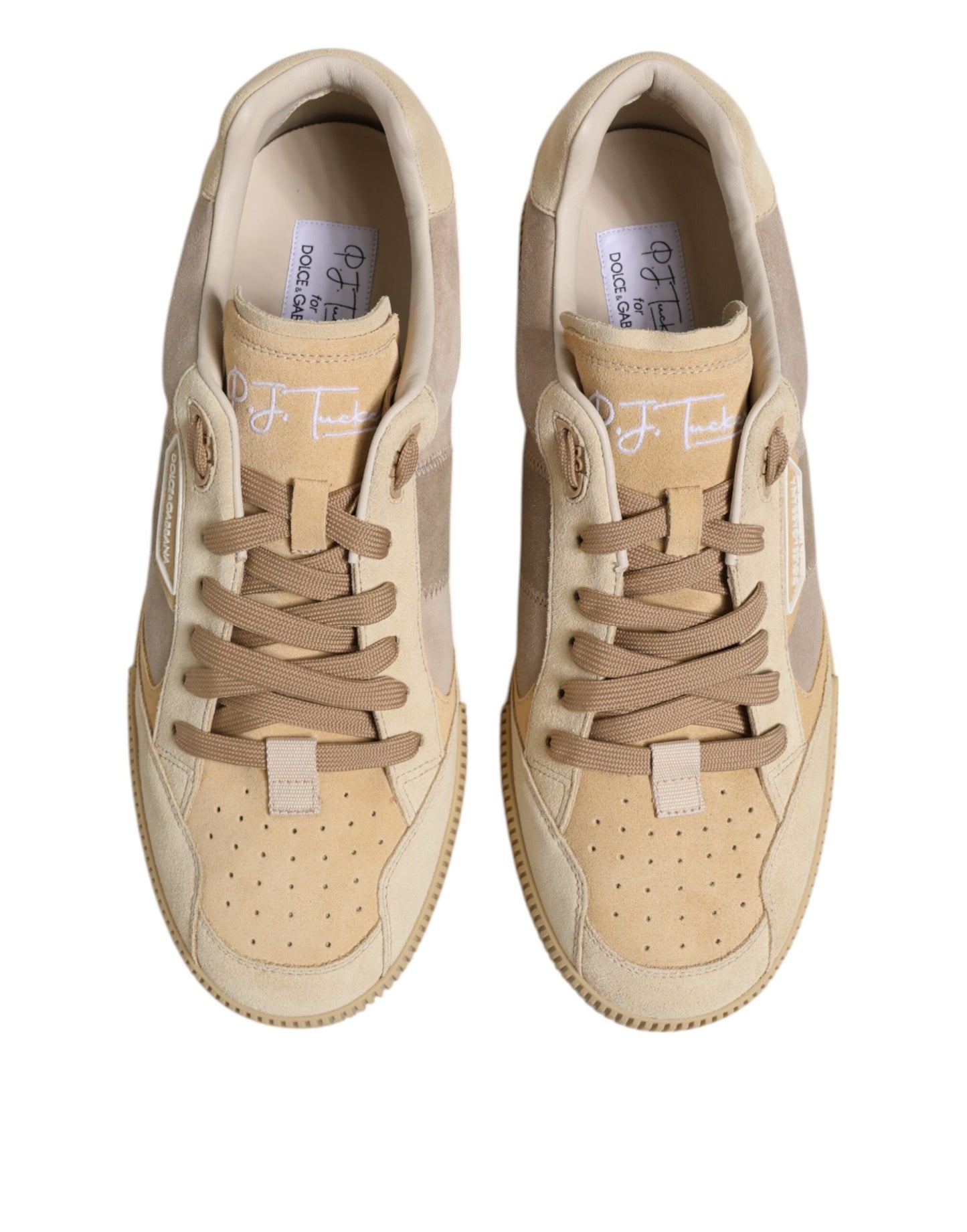 Dolce &amp; Gabbana Beige Leather Low Top Lace Up Sneakers Shoes