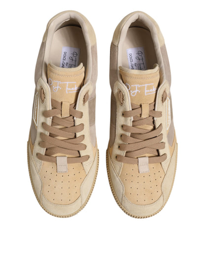 Dolce &amp; Gabbana Beige Leather Low Top Lace Up Sneakers Shoes