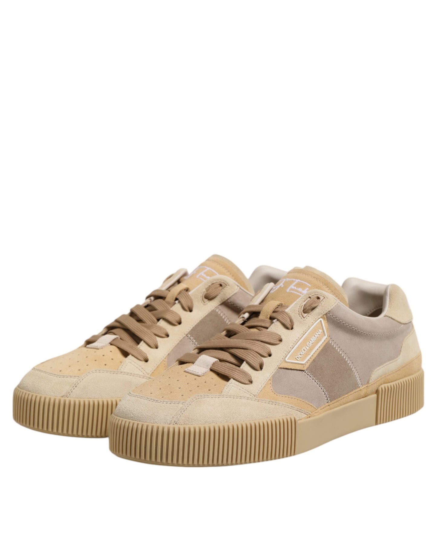 Dolce &amp; Gabbana Beige Leather Low Top Lace Up Sneakers Shoes
