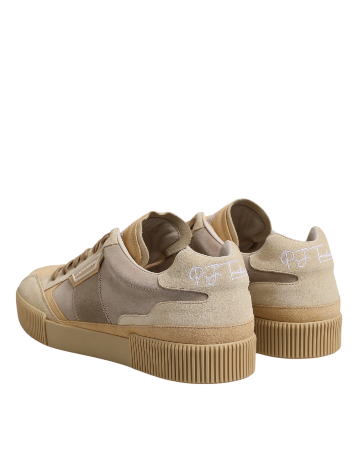 Dolce &amp; Gabbana Beige Leather Low Top Lace Up Sneakers Shoes