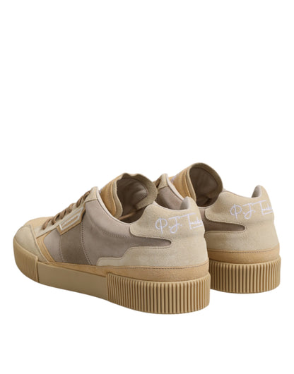 Dolce &amp; Gabbana Beige Leather Low Top Lace Up Sneakers Shoes