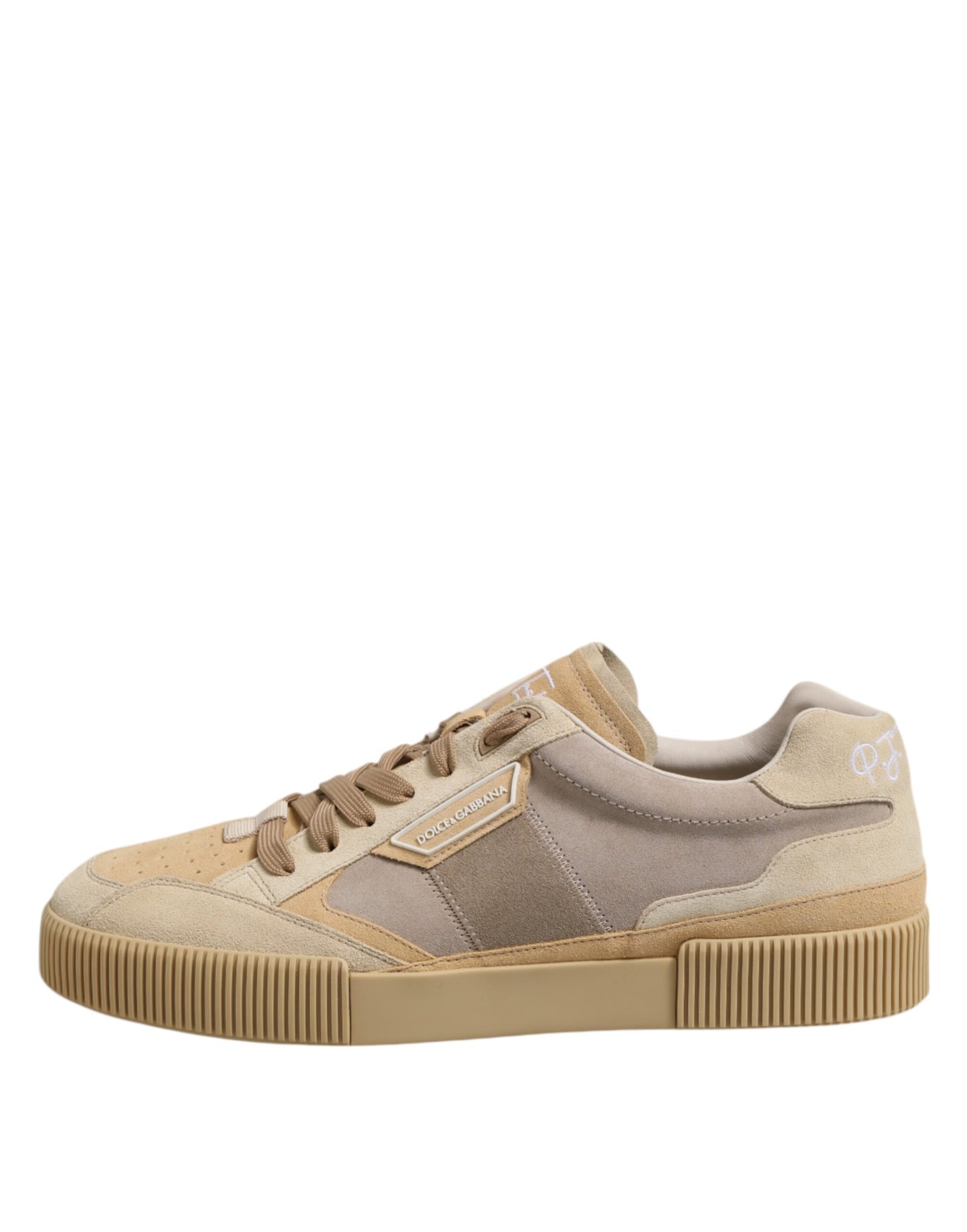 Dolce &amp; Gabbana Beige Leather Low Top Lace Up Sneakers Shoes