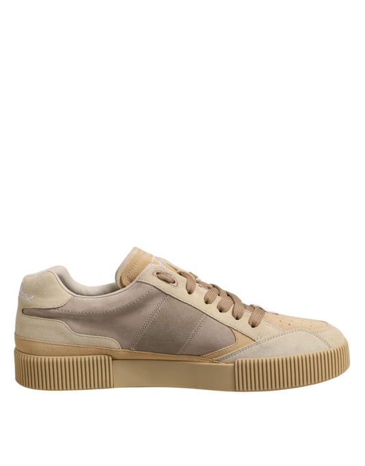 Dolce &amp; Gabbana Beige Leather Low Top Lace Up Sneakers Shoes
