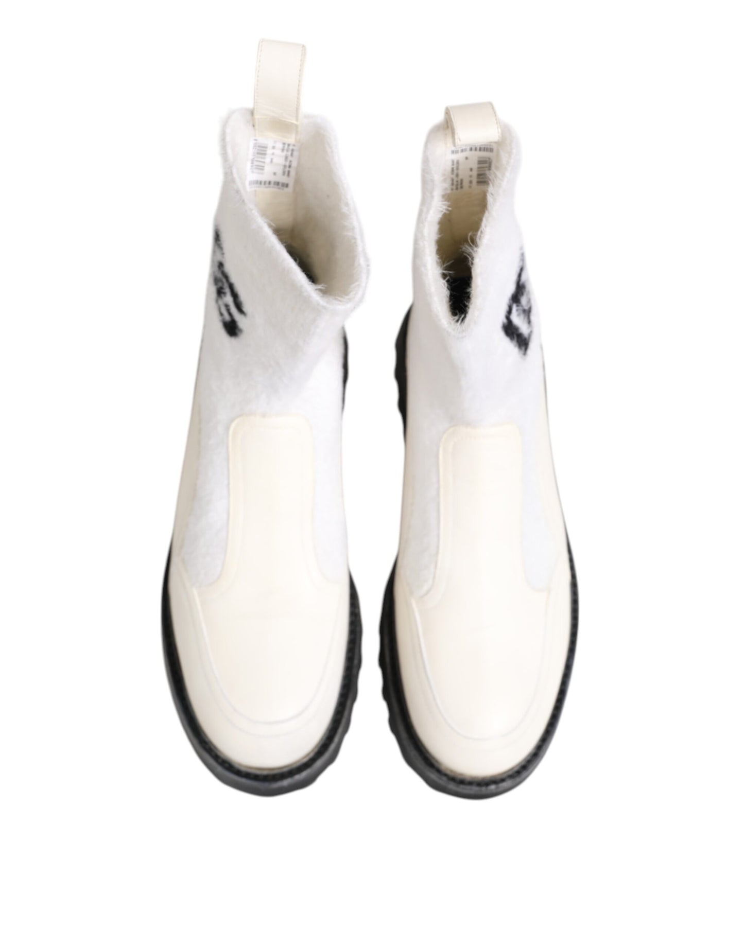 Dolce &amp; Gabbana White Beige DG Logo Mid Calf Boots Shoes