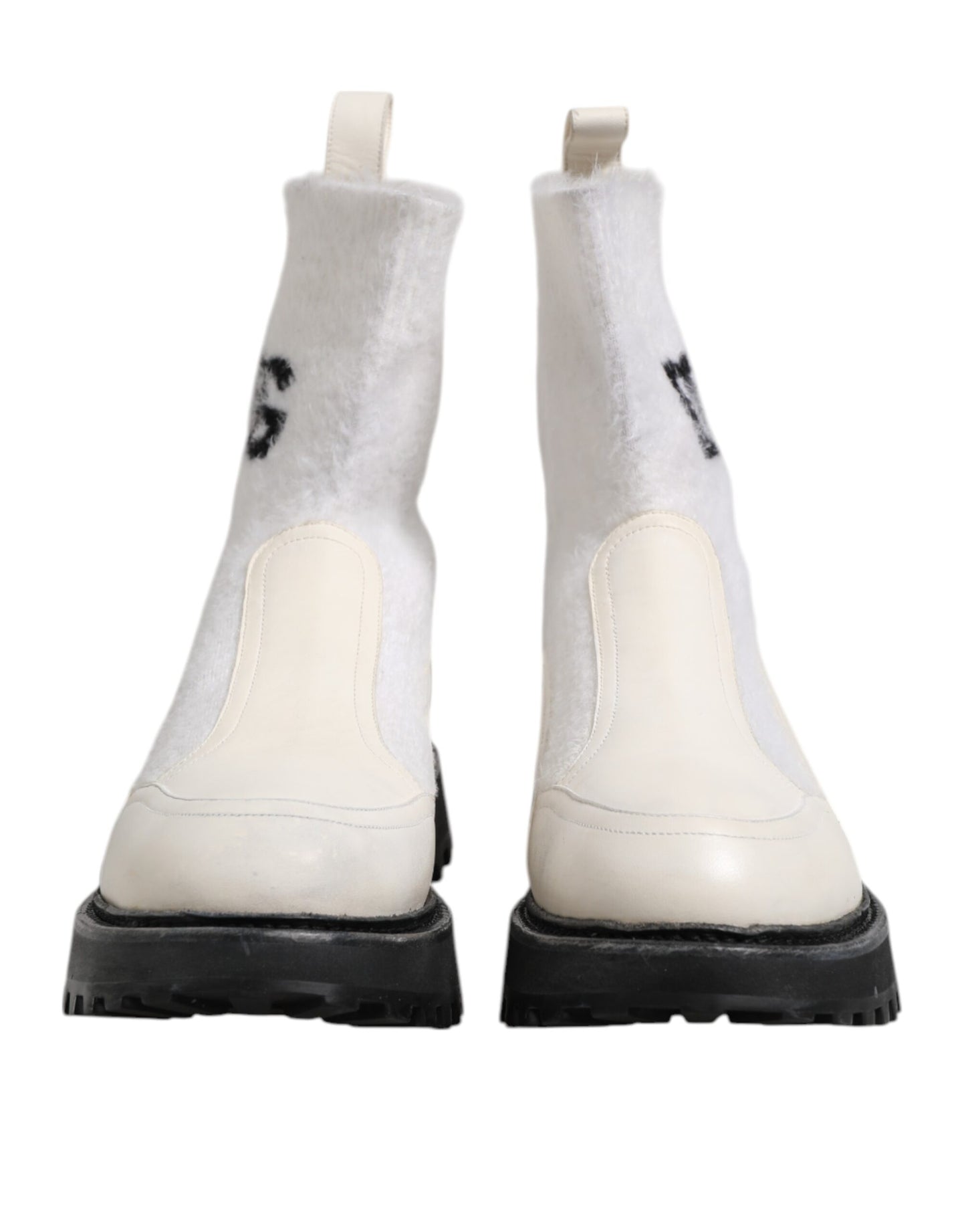 Dolce &amp; Gabbana White Beige DG Logo Mid Calf Boots Shoes
