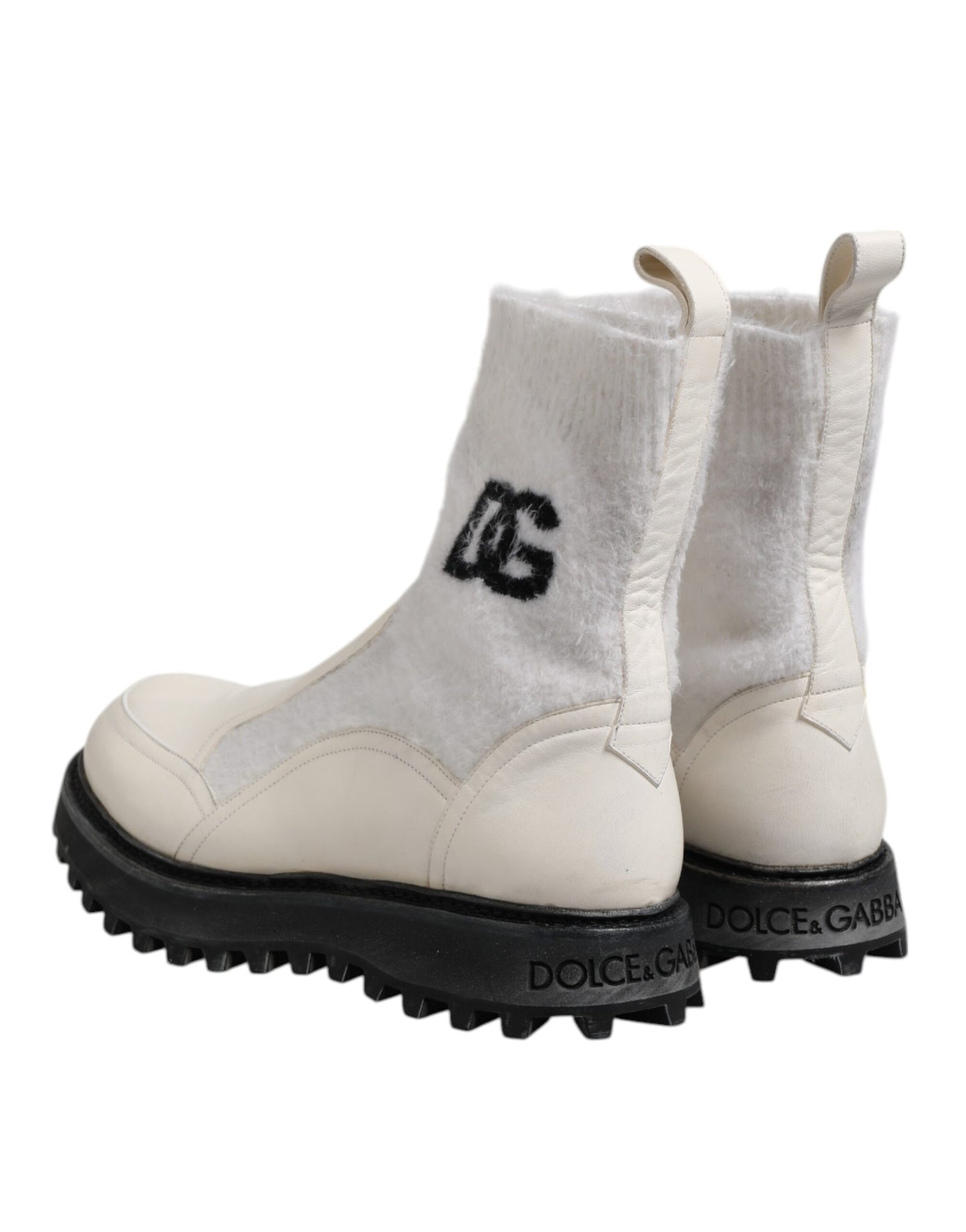 Dolce &amp; Gabbana White Beige DG Logo Mid Calf Boots Shoes