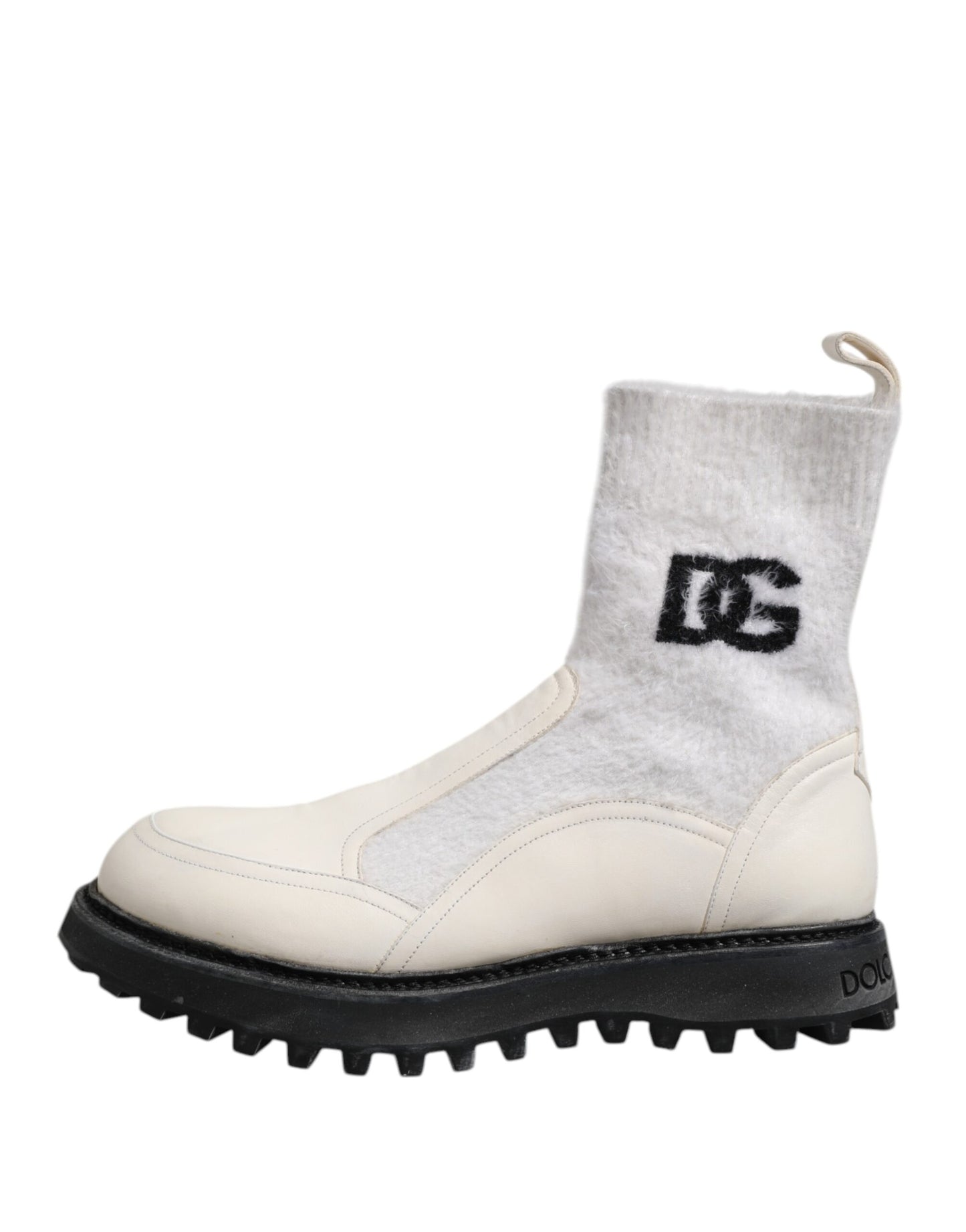 Dolce &amp; Gabbana White Beige DG Logo Mid Calf Boots Shoes