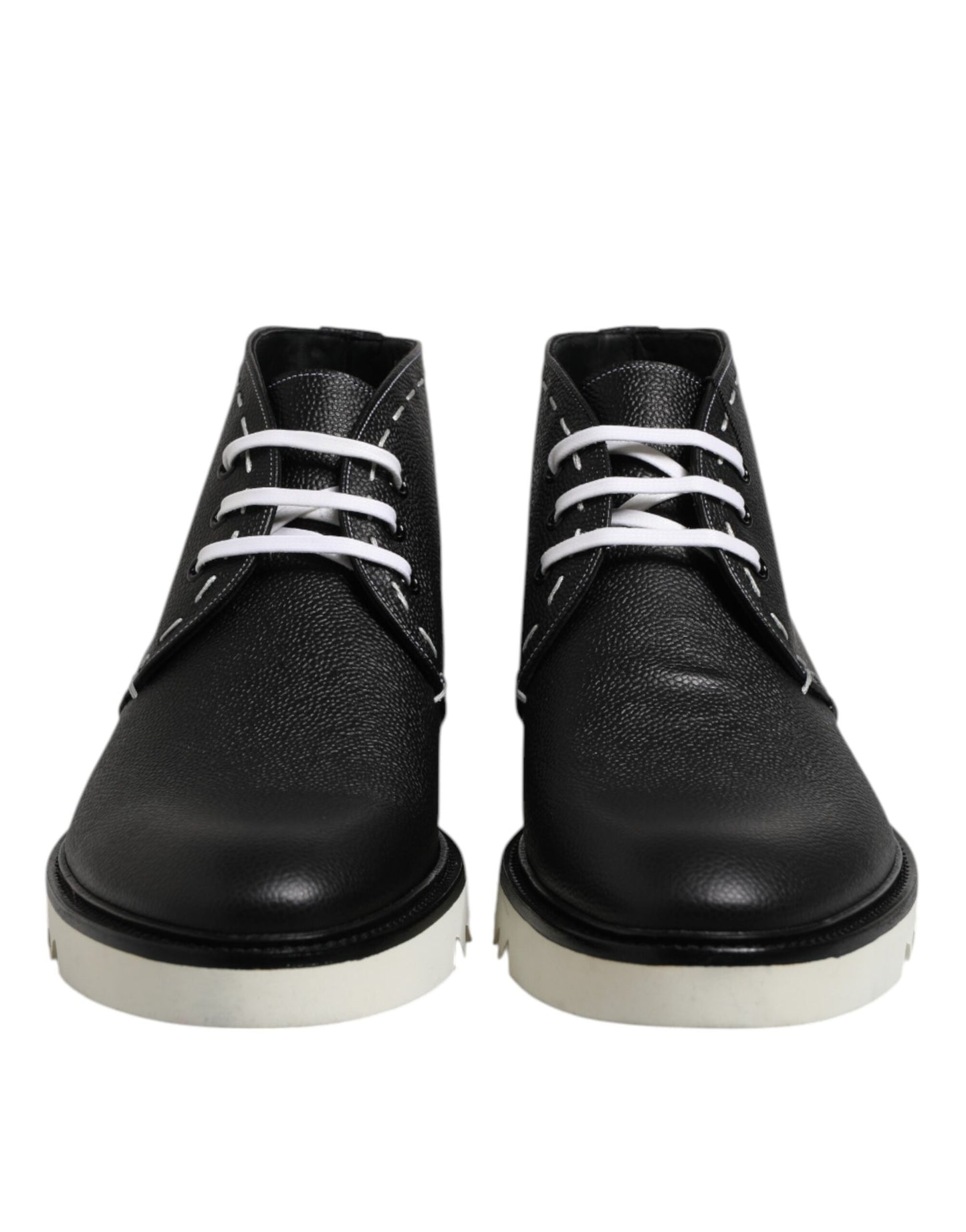 Dolce &amp; Gabbana Black White Leather Ankle Boots Shoes