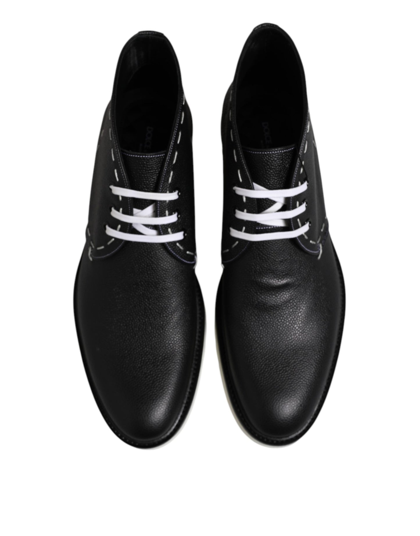 Dolce &amp; Gabbana Black White Leather Ankle Boots Shoes