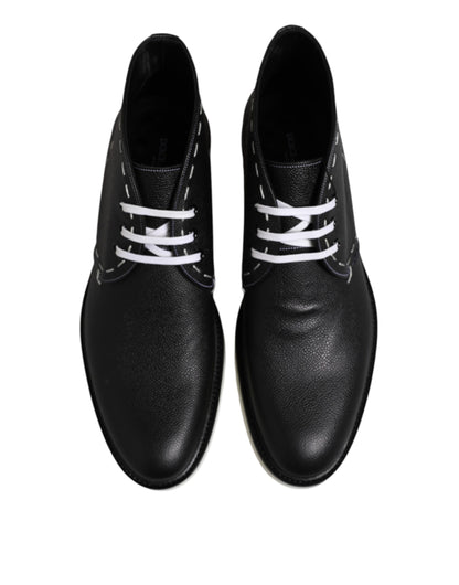 Dolce &amp; Gabbana Black White Leather Ankle Boots Shoes