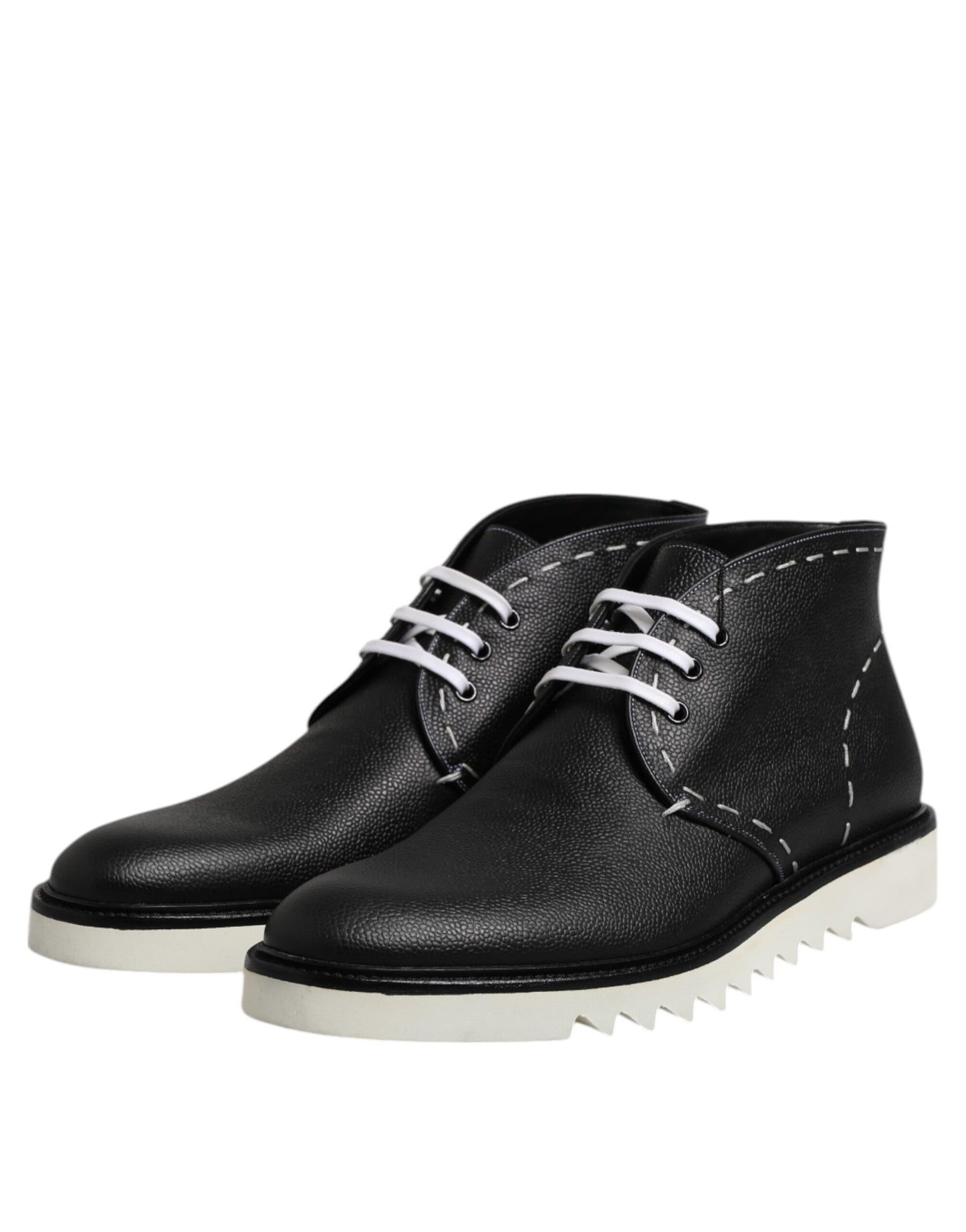 Dolce &amp; Gabbana Black White Leather Ankle Boots Shoes