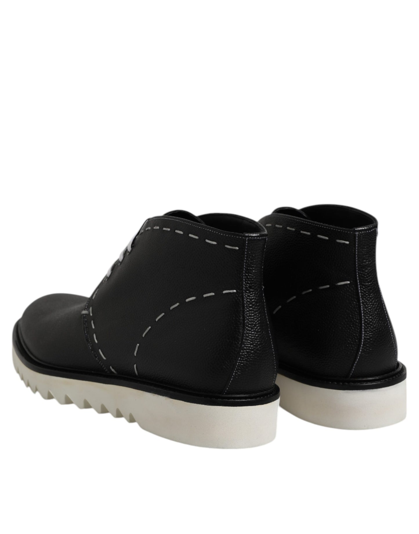 Dolce &amp; Gabbana Black White Leather Ankle Boots Shoes