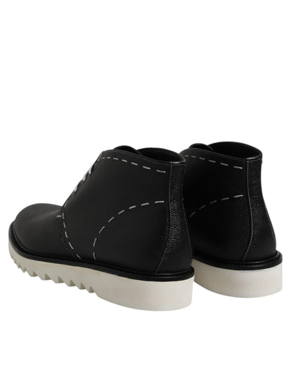 Dolce &amp; Gabbana Black White Leather Ankle Boots Shoes