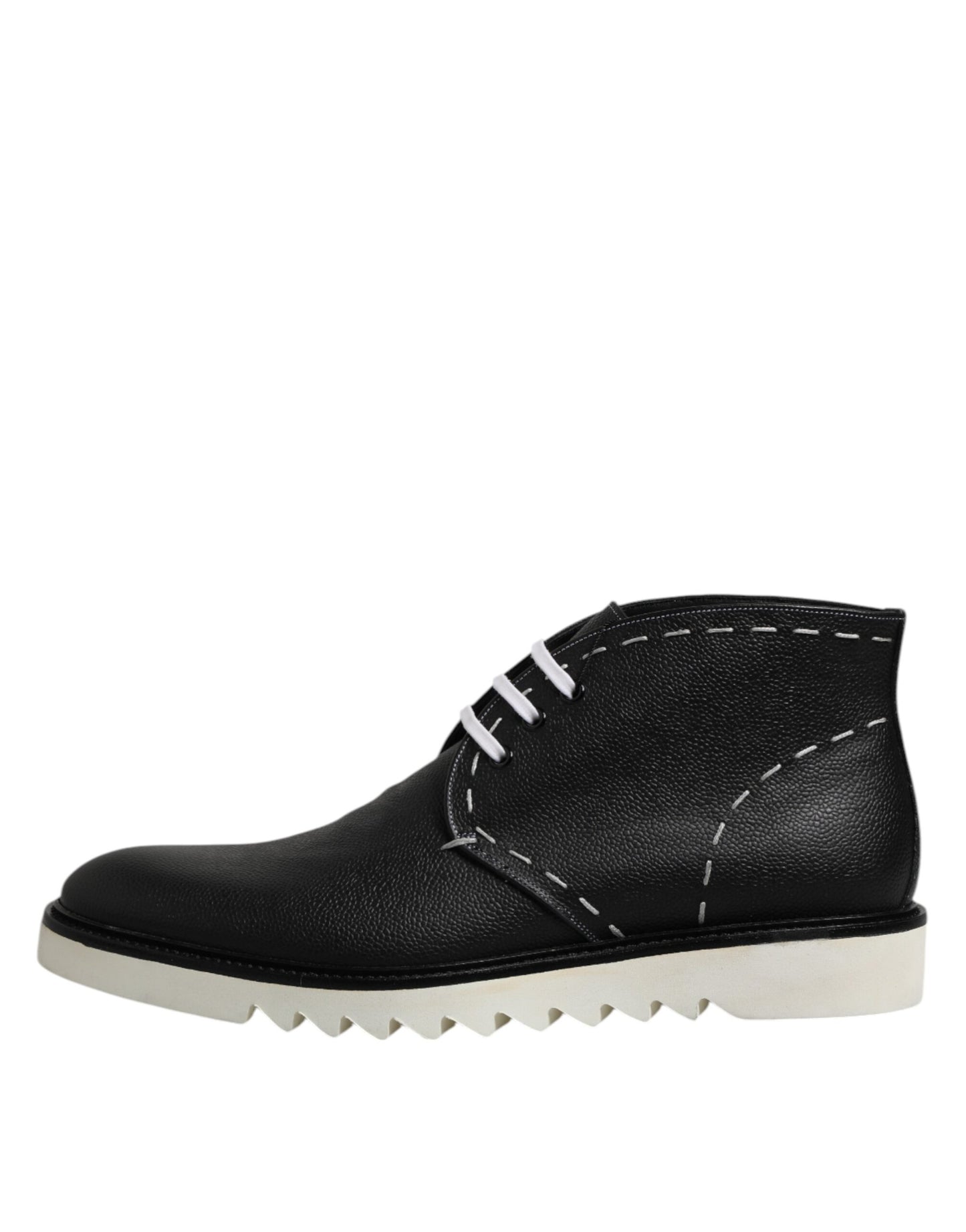 Dolce &amp; Gabbana Black White Leather Ankle Boots Shoes