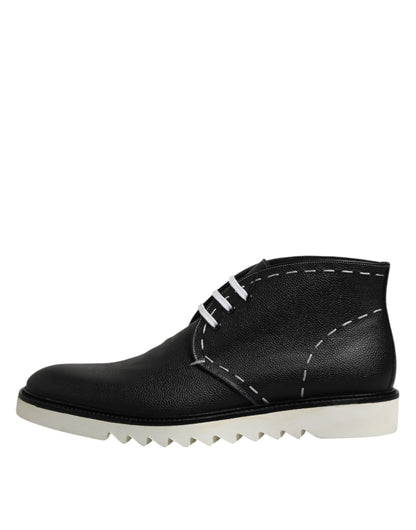 Dolce &amp; Gabbana Black White Leather Ankle Boots Shoes
