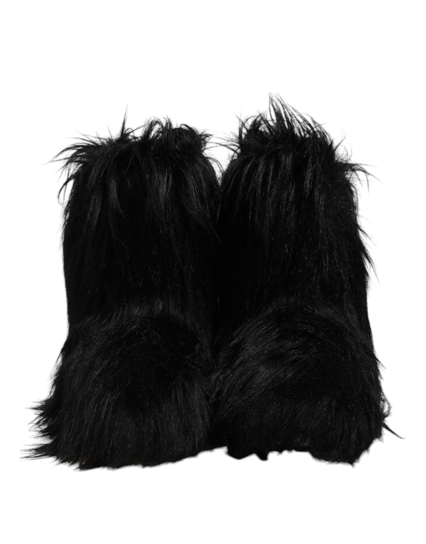 Dolce &amp; Gabbana Black Faux Fur Mid Calf Boots Shoes