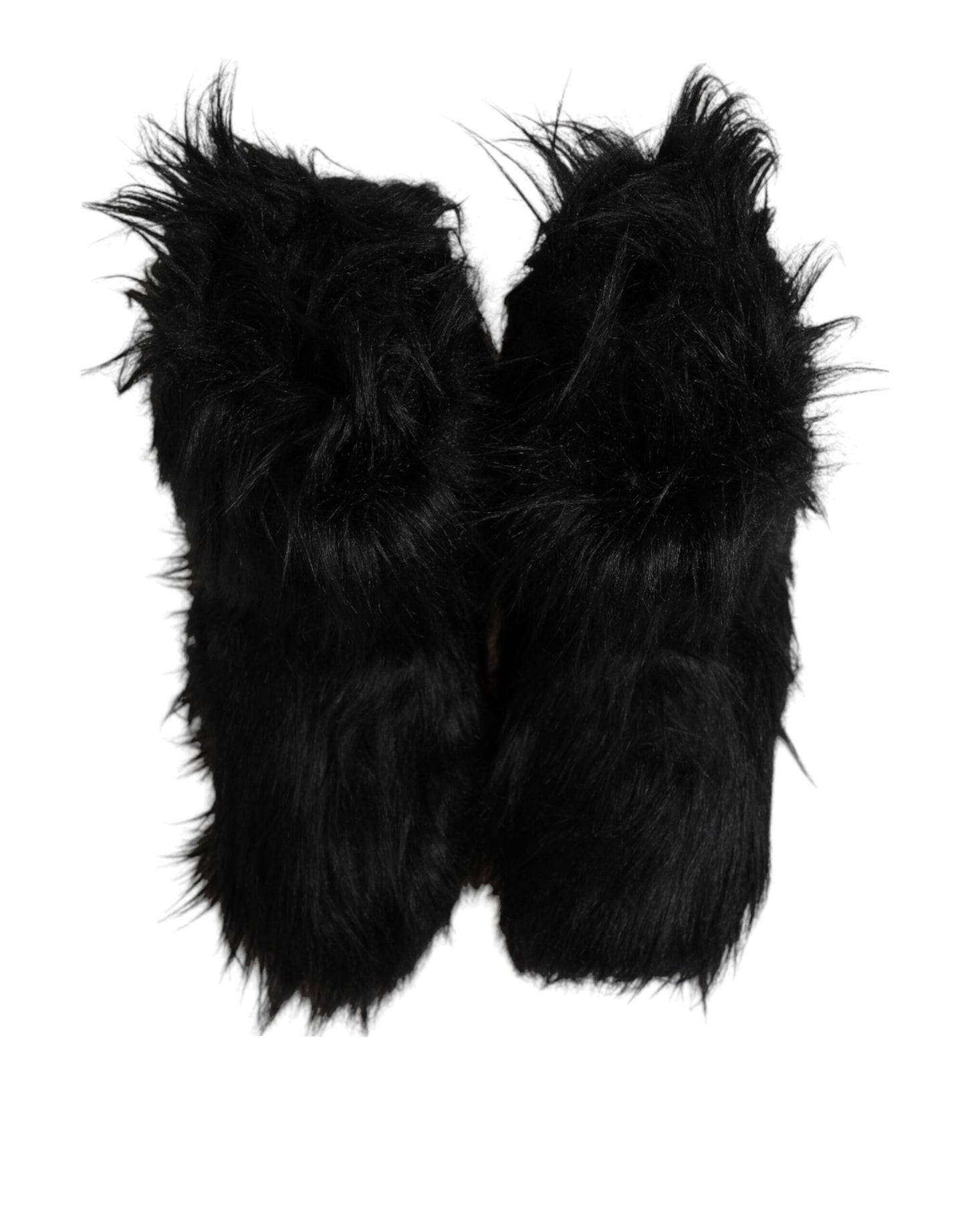 Dolce &amp; Gabbana Black Faux Fur Mid Calf Boots Shoes