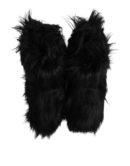 Dolce &amp; Gabbana Black Faux Fur Mid Calf Boots Shoes