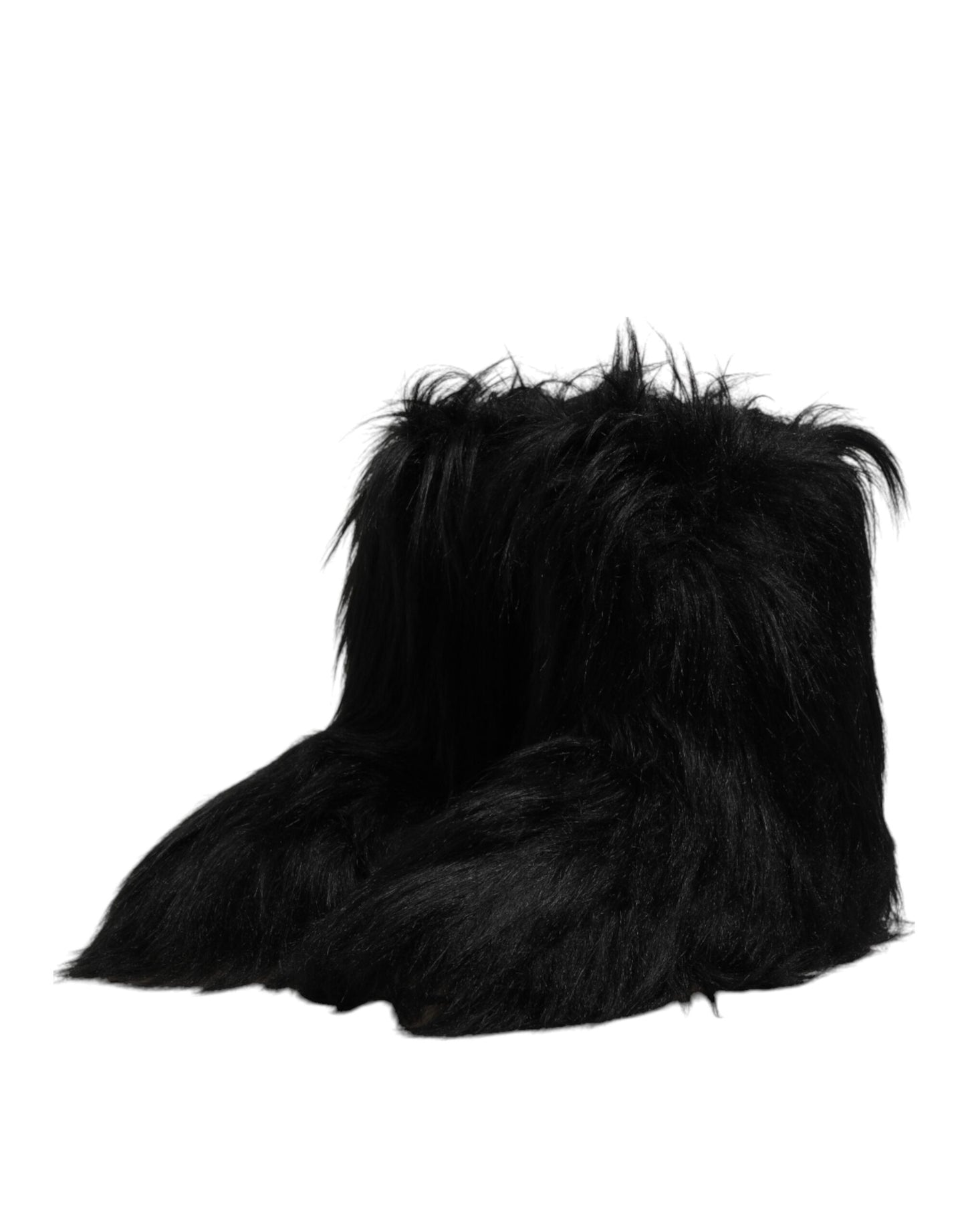 Dolce &amp; Gabbana Black Faux Fur Mid Calf Boots Shoes