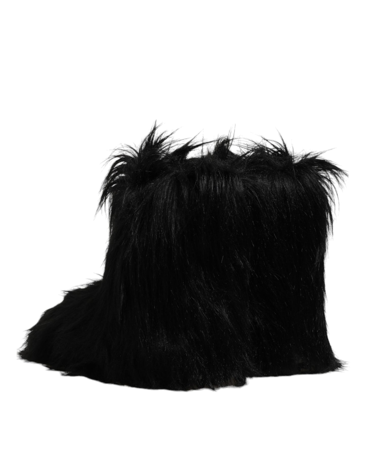 Dolce &amp; Gabbana Black Faux Fur Mid Calf Boots Shoes