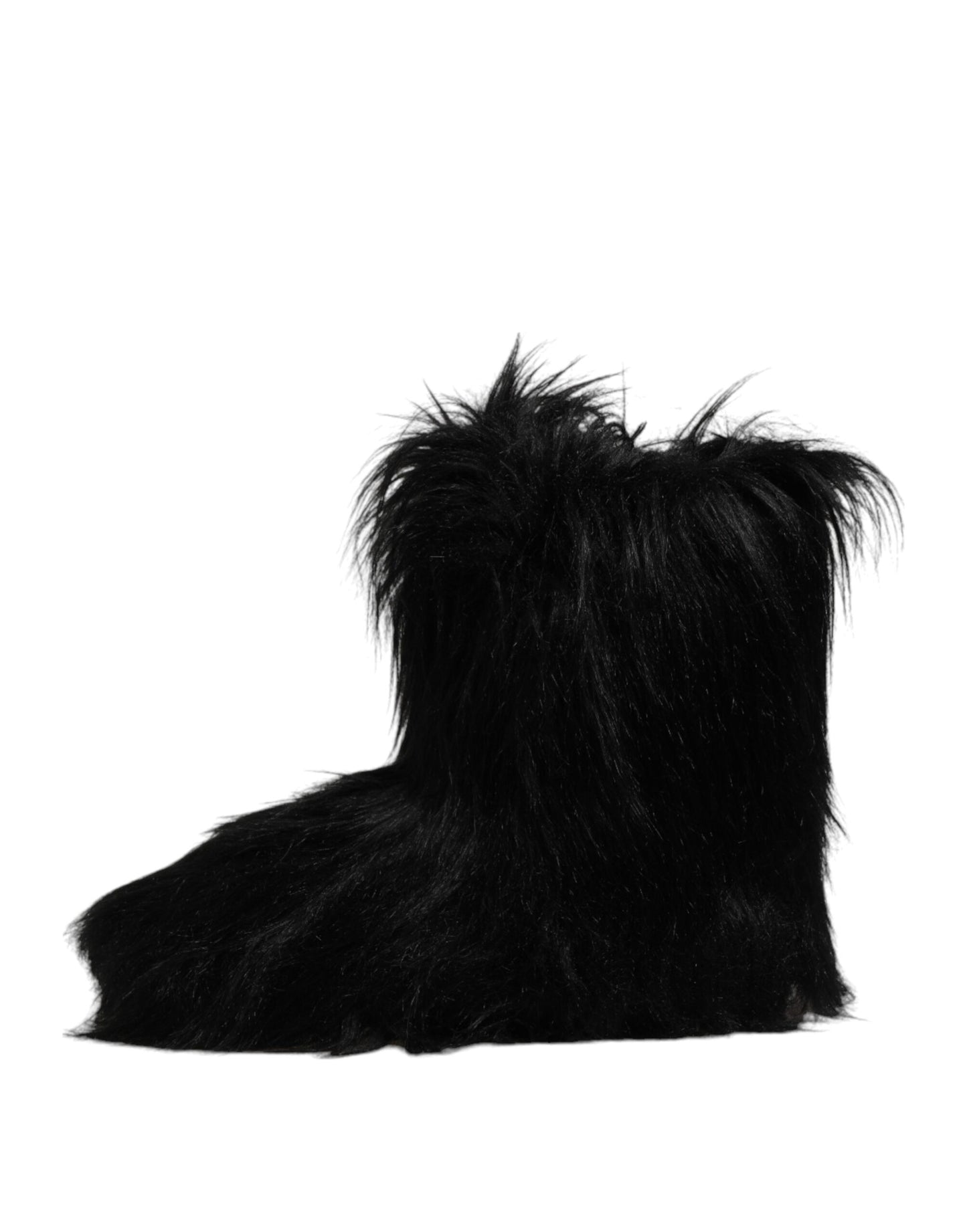 Dolce &amp; Gabbana Black Faux Fur Mid Calf Boots Shoes