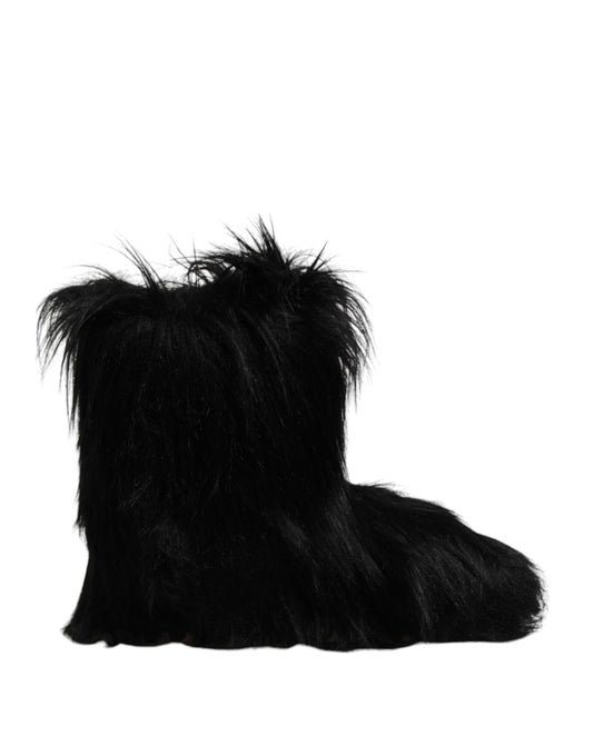 Dolce &amp; Gabbana Black Faux Fur Mid Calf Boots Shoes