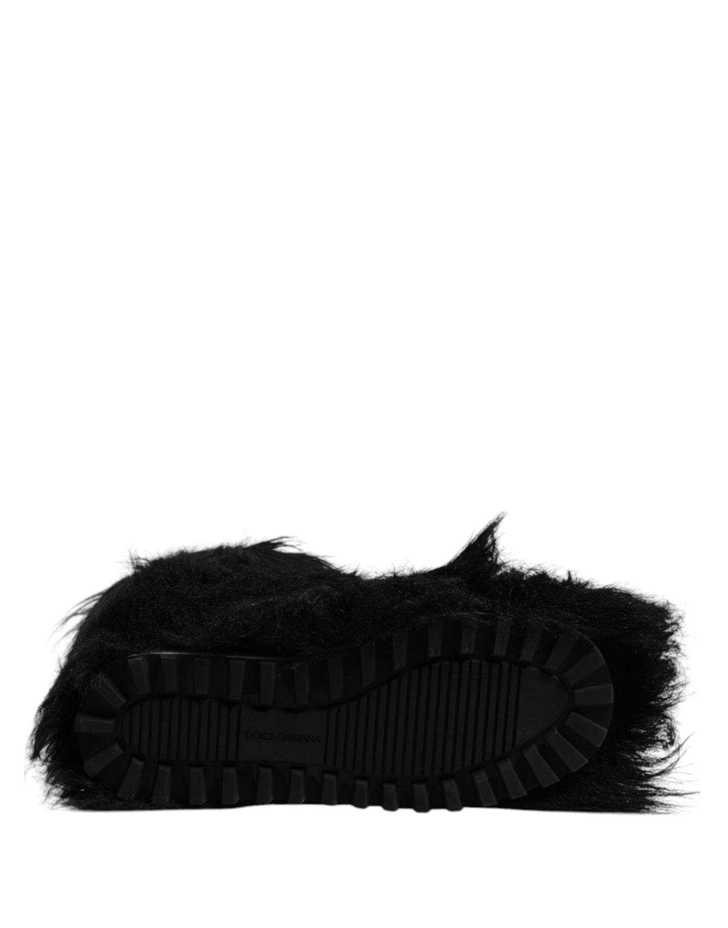 Dolce &amp; Gabbana Black Faux Fur Mid Calf Boots Shoes