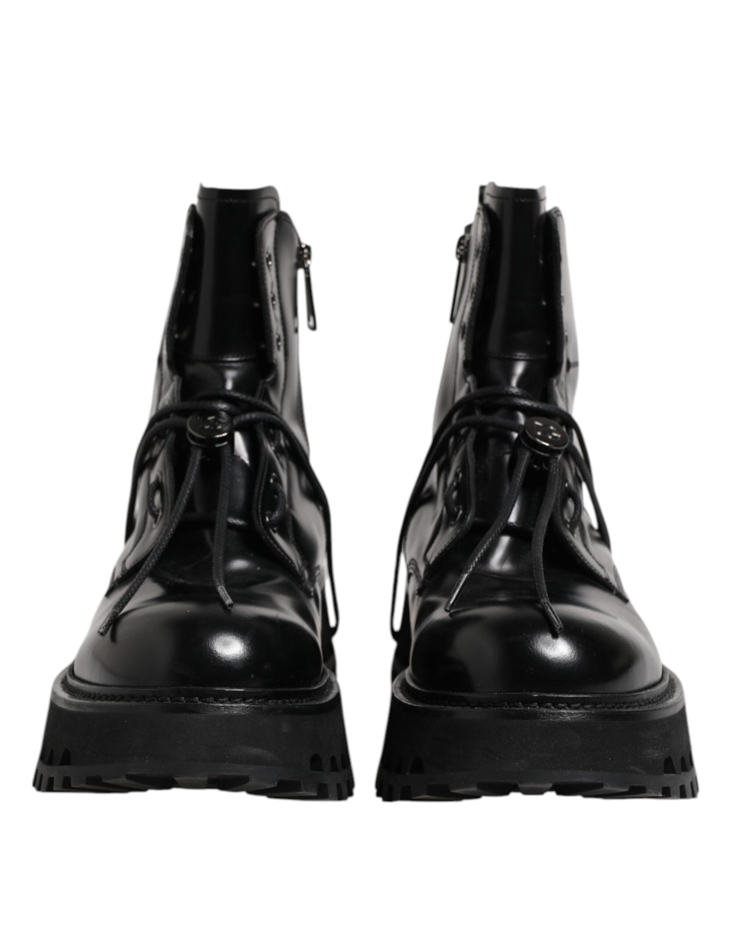Dolce &amp; Gabbana Black Leather Logo Ankle Boots Lace Up Shoes