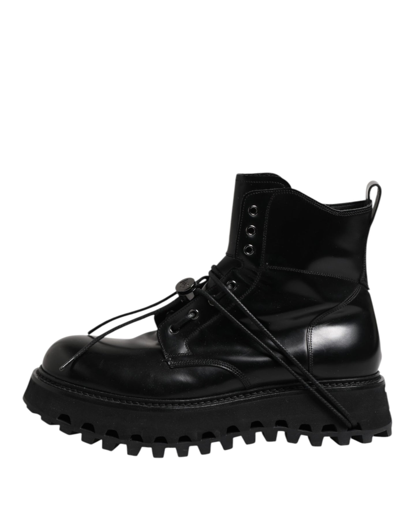 Dolce &amp; Gabbana Black Leather Logo Ankle Boots Lace Up Shoes