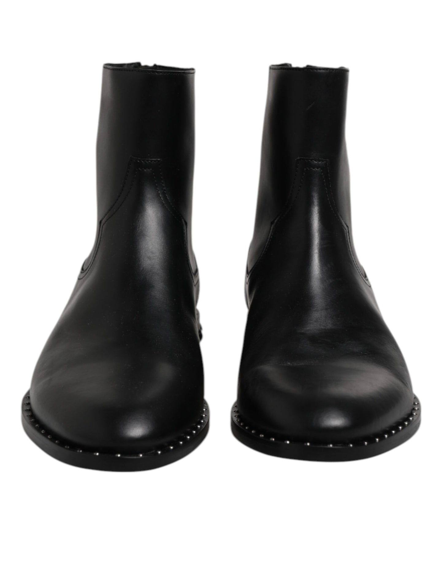 Dolce &amp; Gabbana Black Leather Logo Ankle Boots Studded Shoes