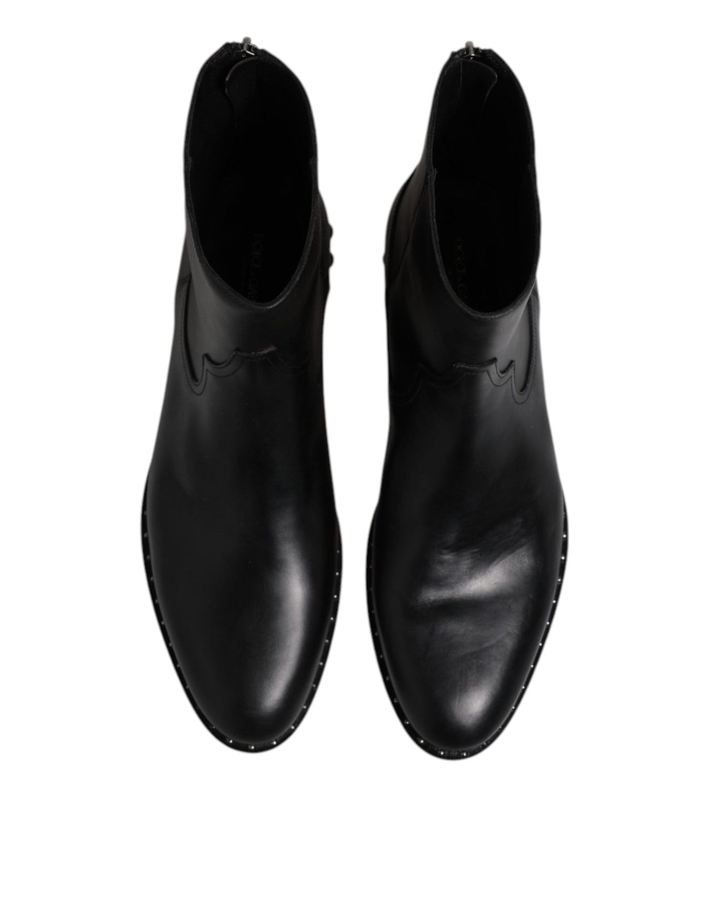 Dolce &amp; Gabbana Black Leather Logo Ankle Boots Studded Shoes