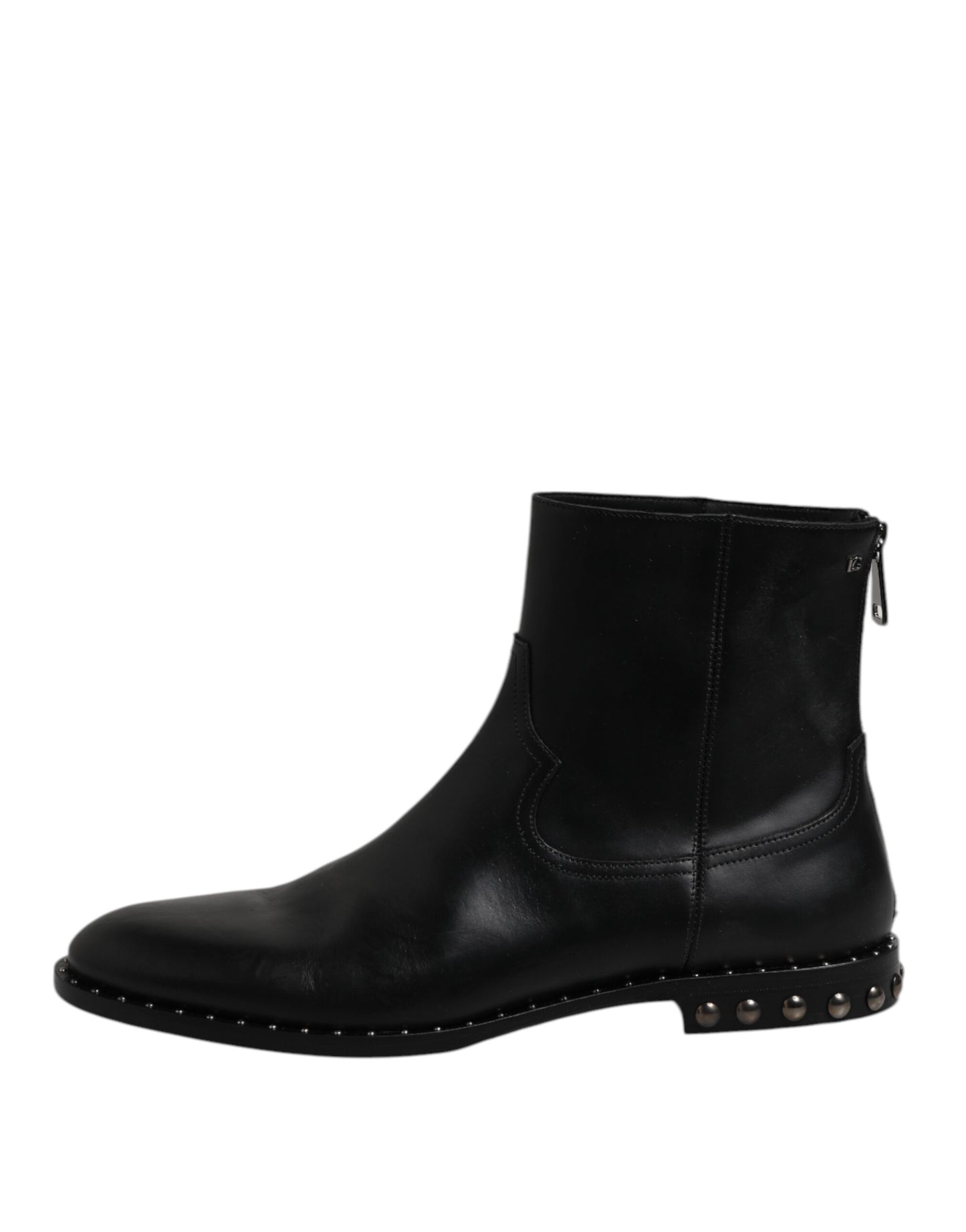 Dolce &amp; Gabbana Black Leather Logo Ankle Boots Studded Shoes
