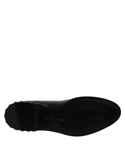 Dolce &amp; Gabbana Black Leather Logo Ankle Boots Studded Shoes