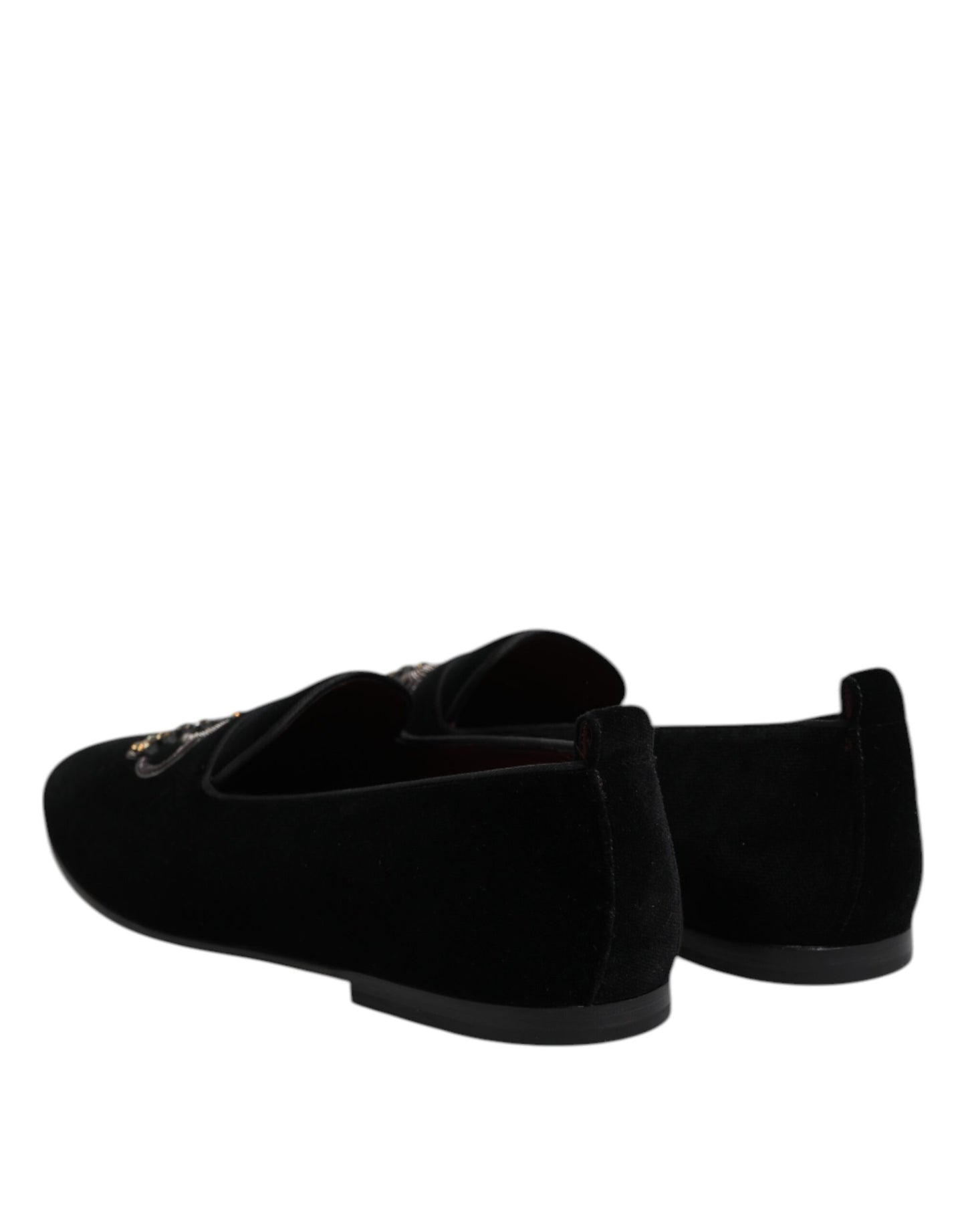 Dolce &amp; Gabbana Black Velvet Crystal Crown Loafers Dress Shoes