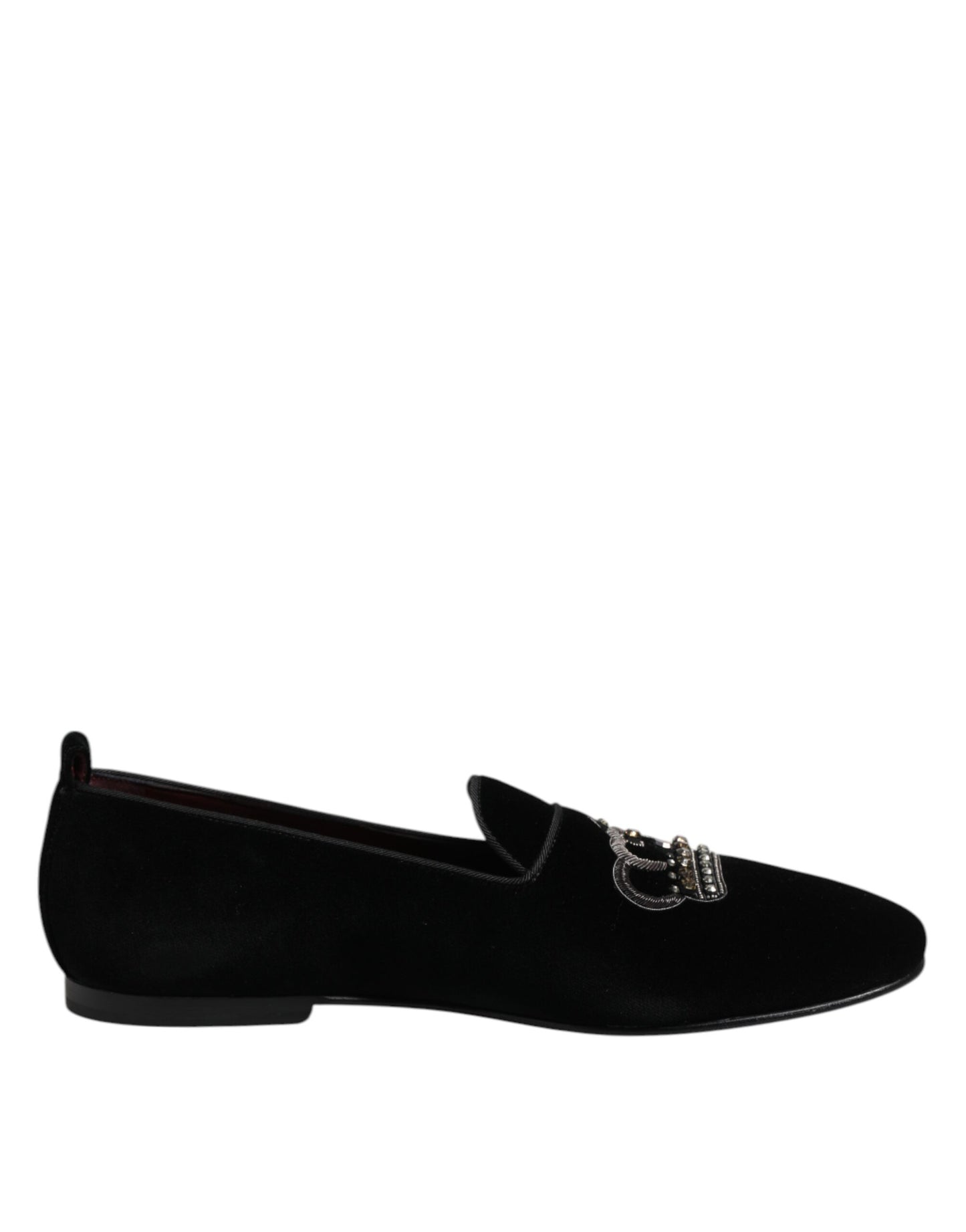 Dolce &amp; Gabbana Black Velvet Crystal Crown Loafers Dress Shoes