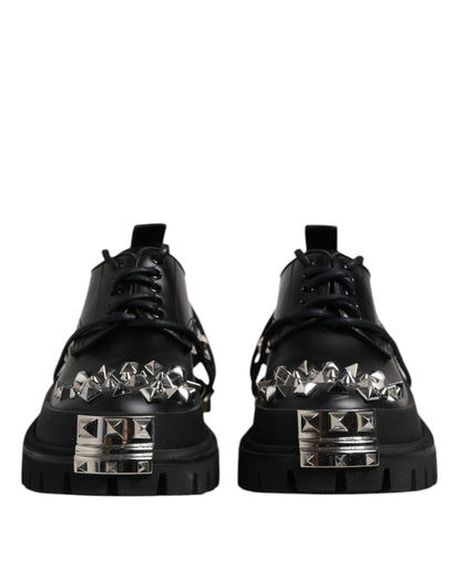 Dolce &amp; Gabbana – Trekking-Derby-Schuhe aus schwarzem Leder mit Verzierung
