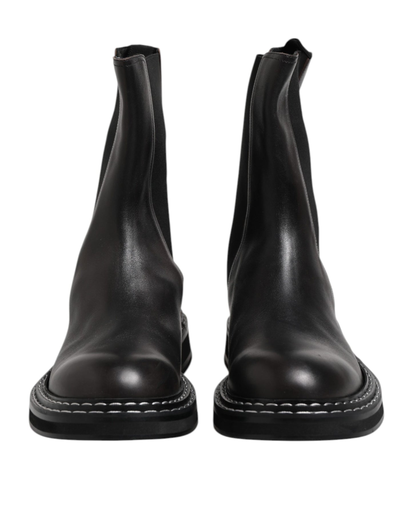 Dolce &amp; Gabbana Black Leather Mid Calf Boots Flats Shoes