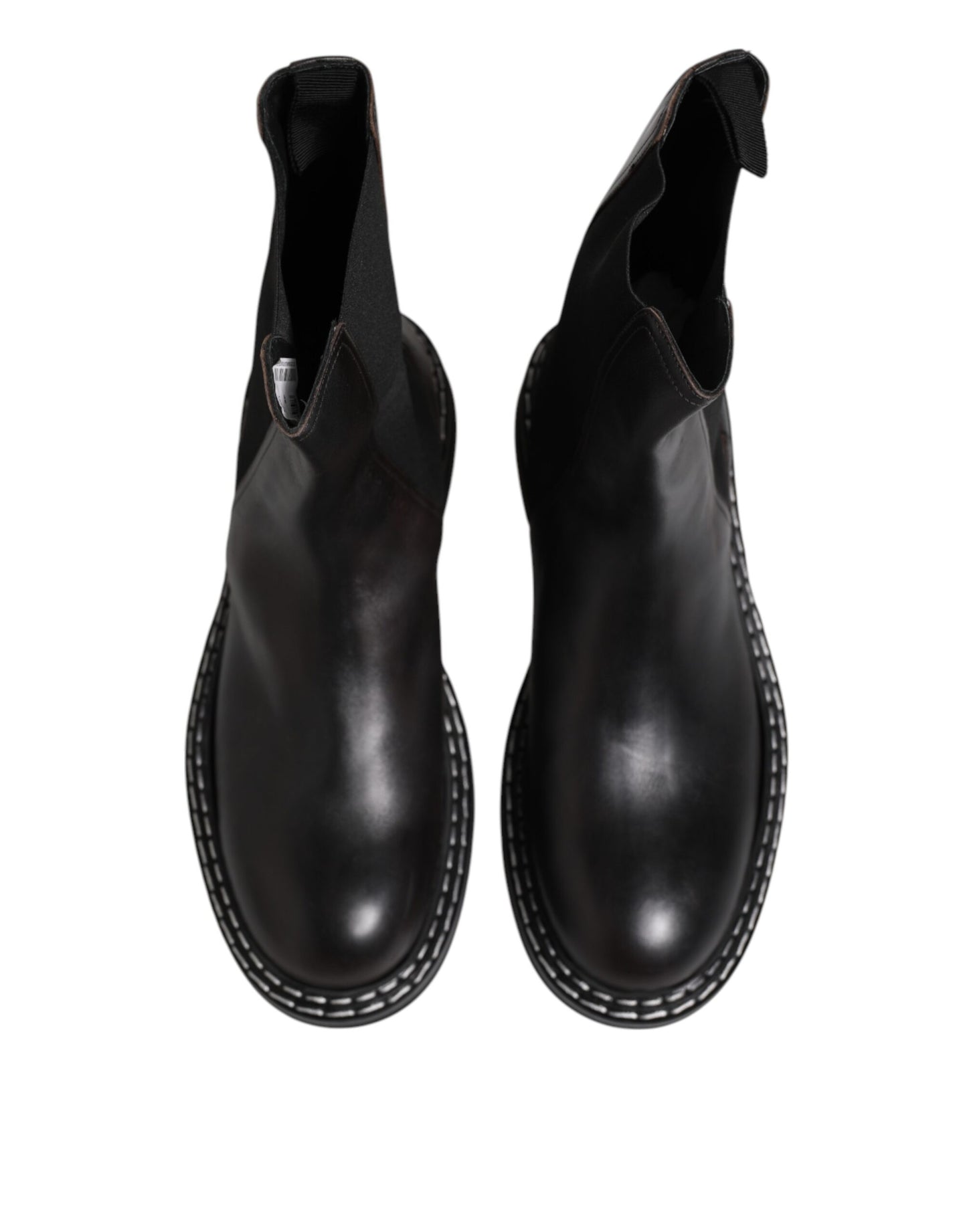 Dolce &amp; Gabbana Black Leather Mid Calf Boots Flats Shoes