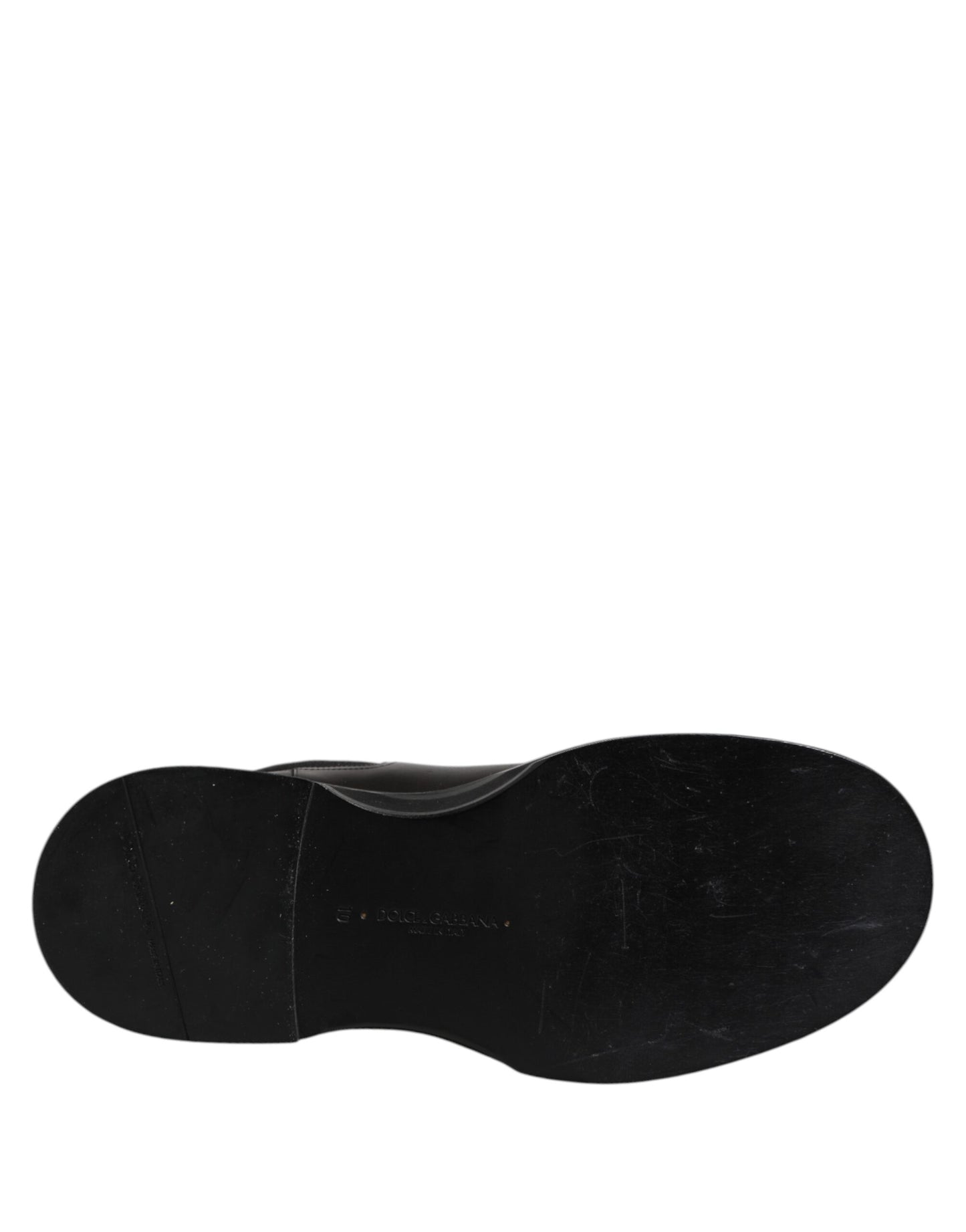 Dolce &amp; Gabbana Black Leather Mid Calf Boots Flats Shoes