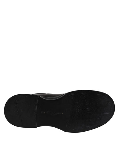 Dolce &amp; Gabbana Black Leather Mid Calf Boots Flats Shoes