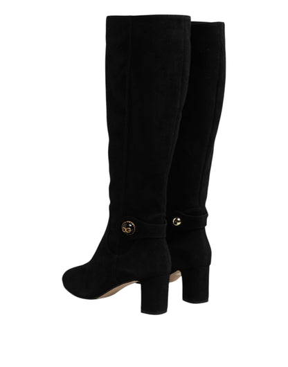 Dolce &amp; Gabbana Black Suede Leather Knee High Boots Shoes