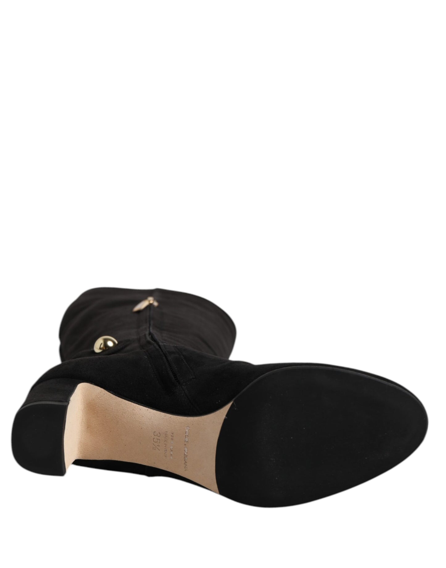 Dolce &amp; Gabbana Black Suede Leather Knee High Boots Shoes