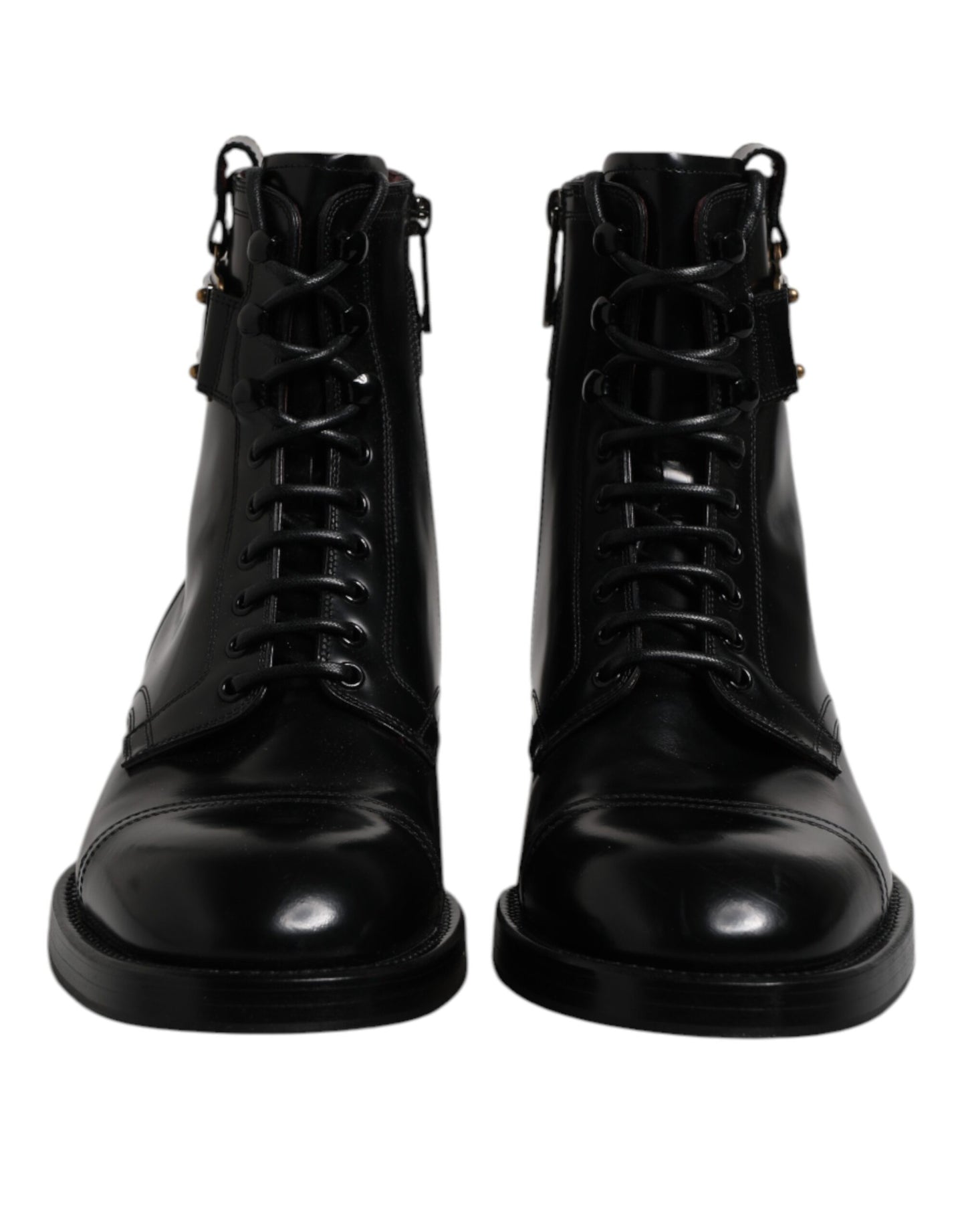Dolce &amp; Gabbana Black Leather Mid Calf Boots Lace Up Shoes
