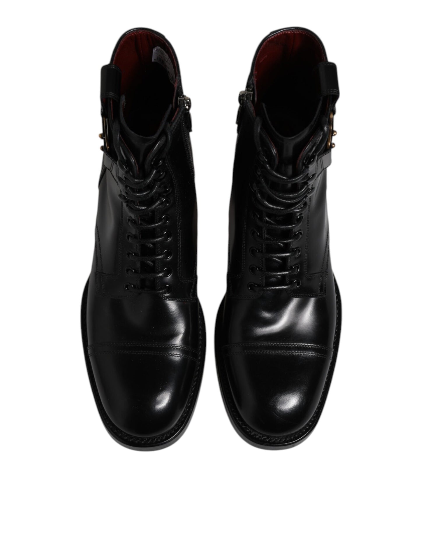 Dolce &amp; Gabbana Black Leather Mid Calf Boots Lace Up Shoes
