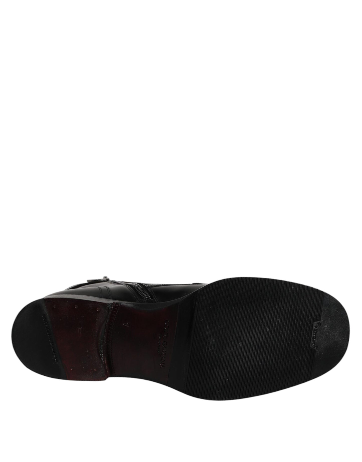 Dolce &amp; Gabbana Black Leather Mid Calf Boots Lace Up Shoes