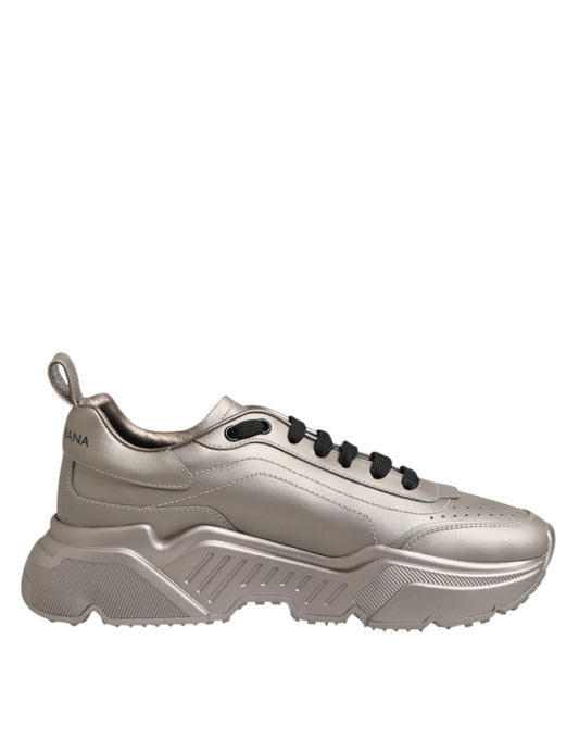 Dolce &amp; Gabbana Silver DAYMASTER Leather Men Sneakers Shoes