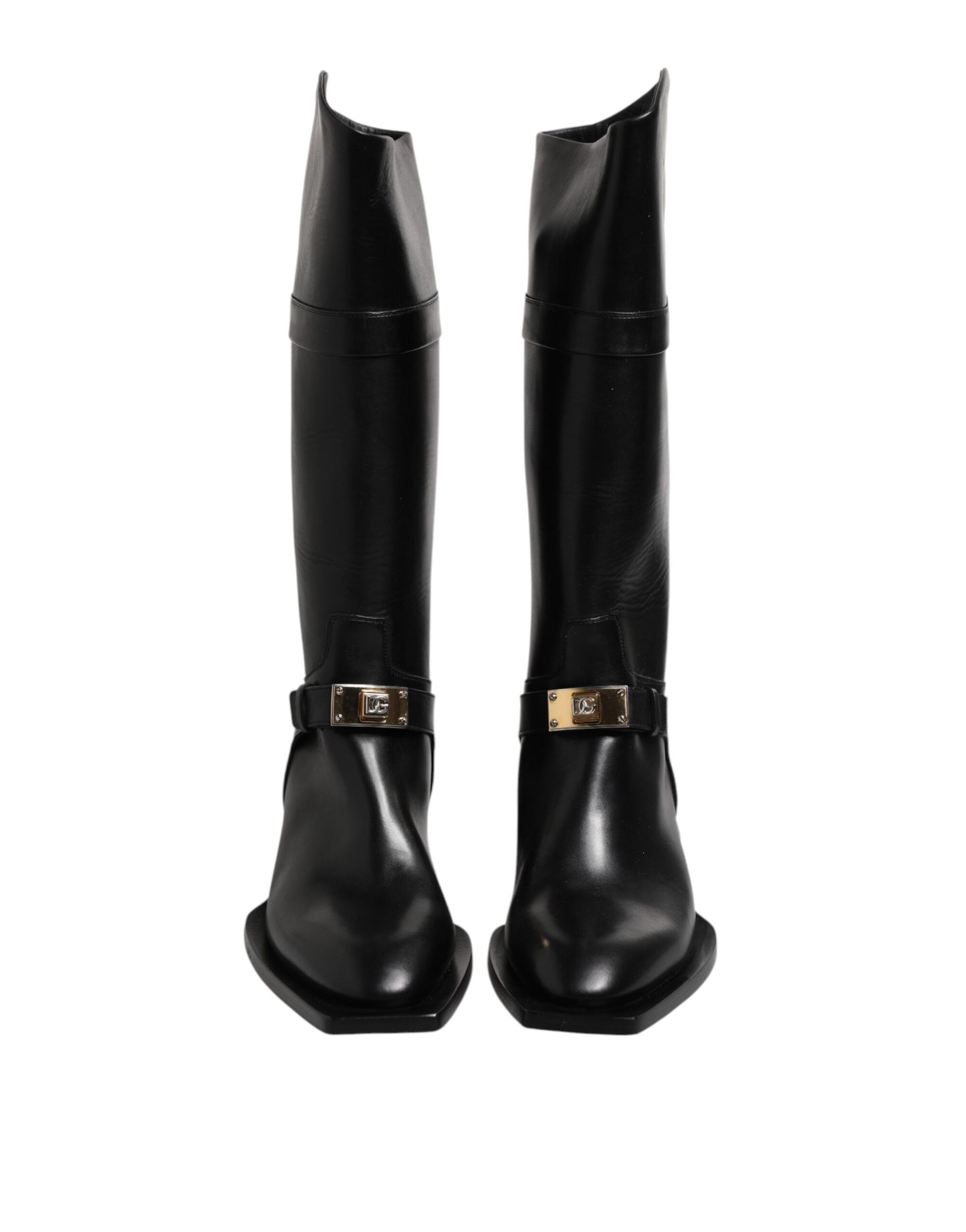 Dolce &amp; Gabbana Black Leather High Boots Flats Shoes