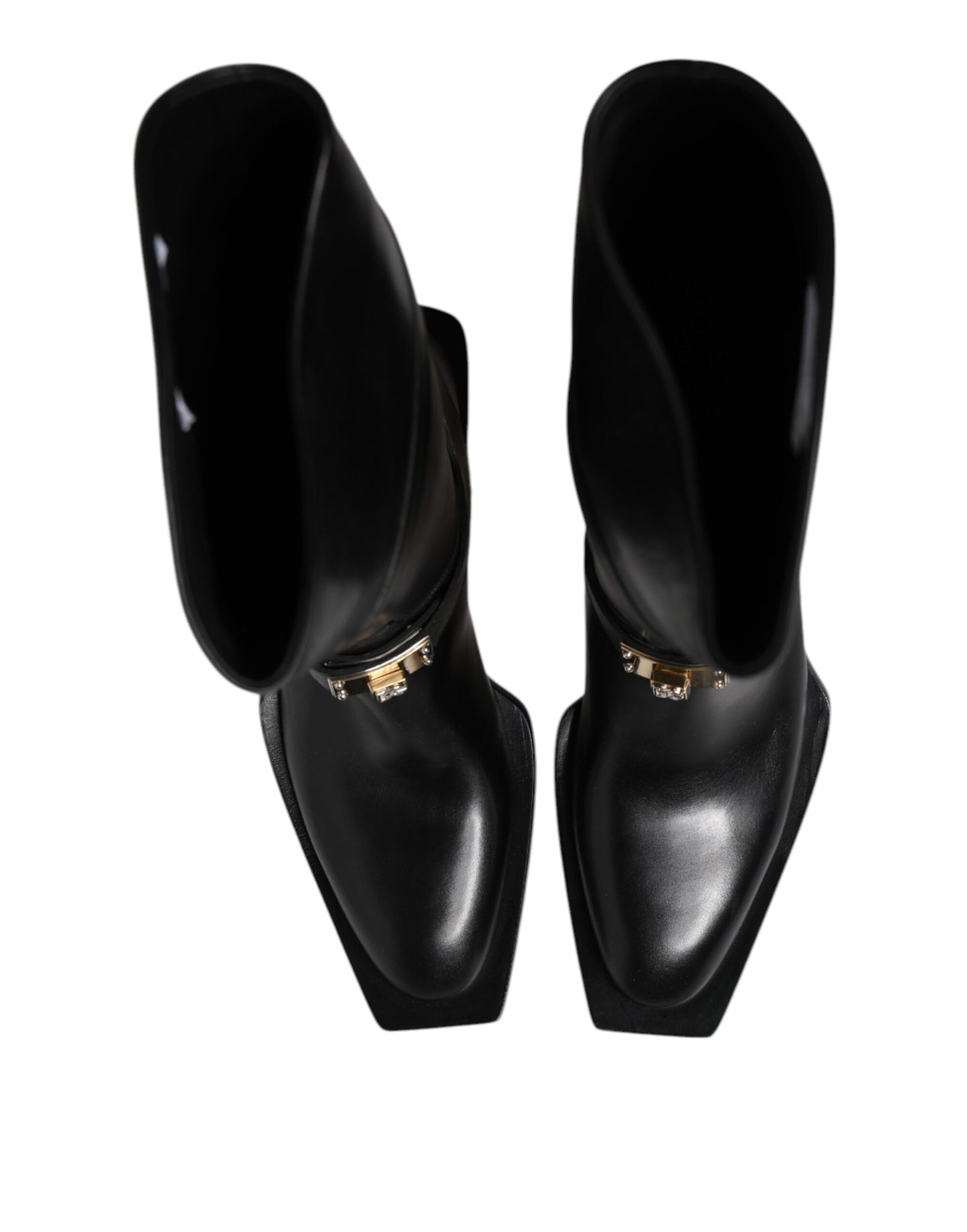 Dolce &amp; Gabbana Black Leather High Boots Flats Shoes