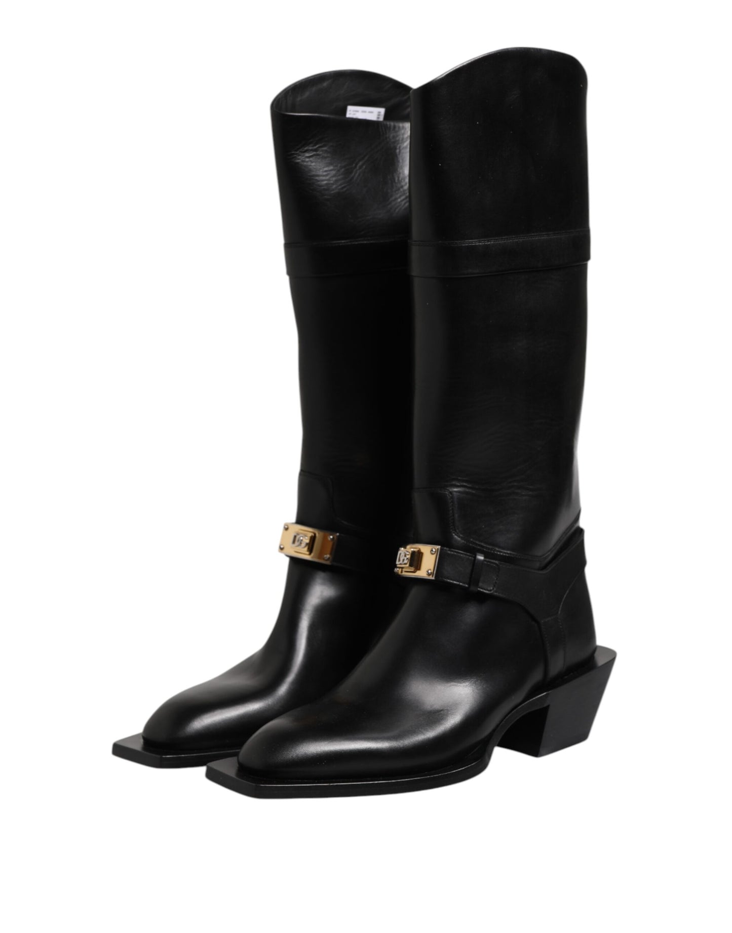 Dolce &amp; Gabbana Black Leather High Boots Flats Shoes