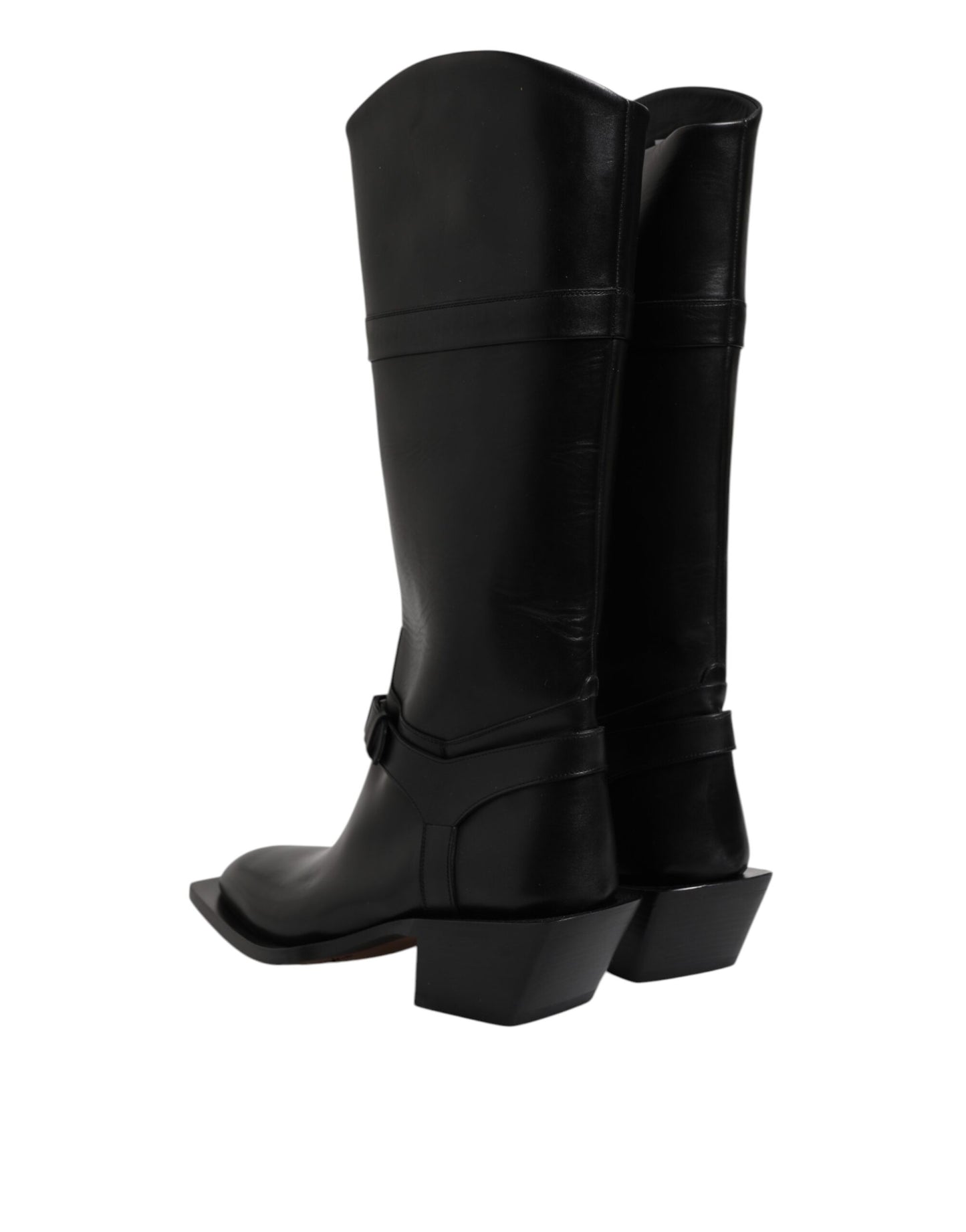 Dolce &amp; Gabbana Black Leather High Boots Flats Shoes
